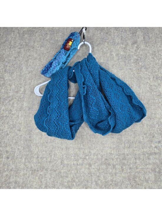Accessories - Womens Blue Crochet Scarf & Matching Headband Set Acrylic Lightweight Design